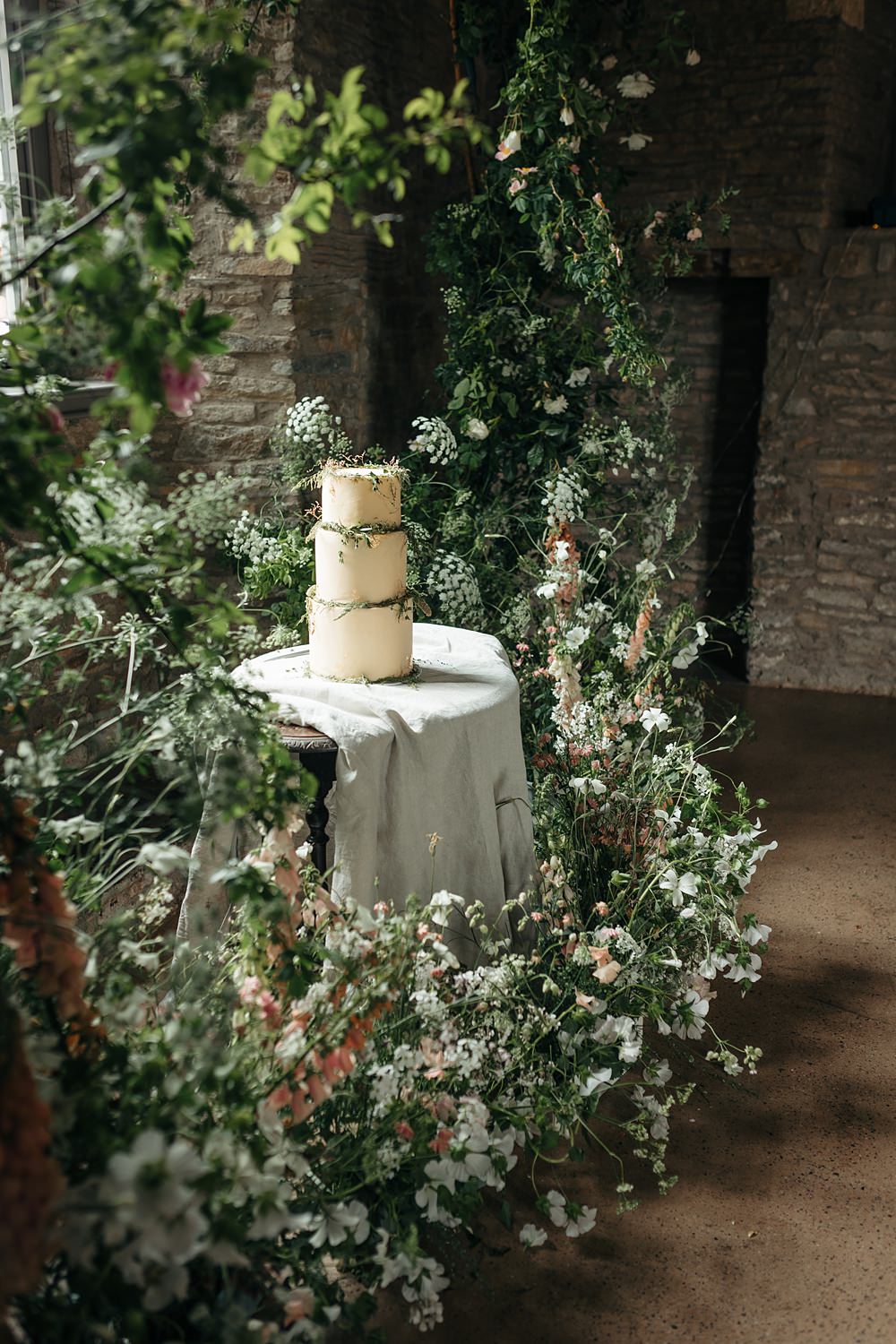 Cake Table Flower Backdrop Installation White Greenery Cloud Apricot Wedding Ideas Gem Hicks Photography