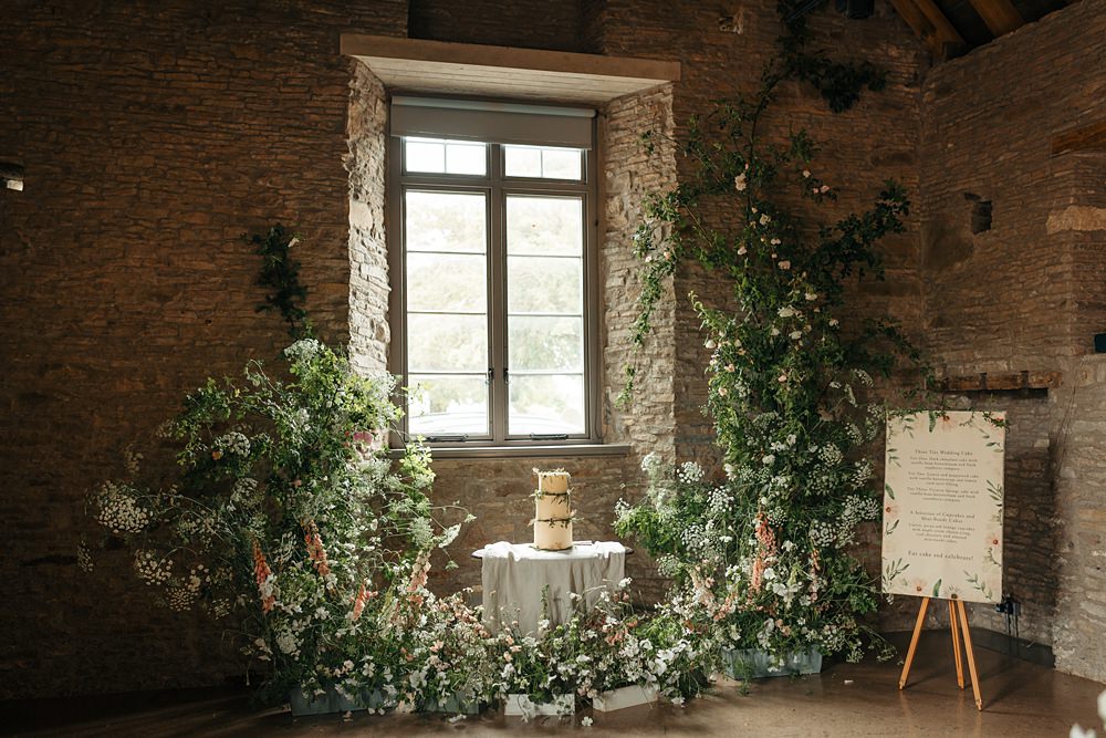 Cake Table Flower Backdrop Installation White Greenery Cloud Apricot Wedding Ideas Gem Hicks Photography