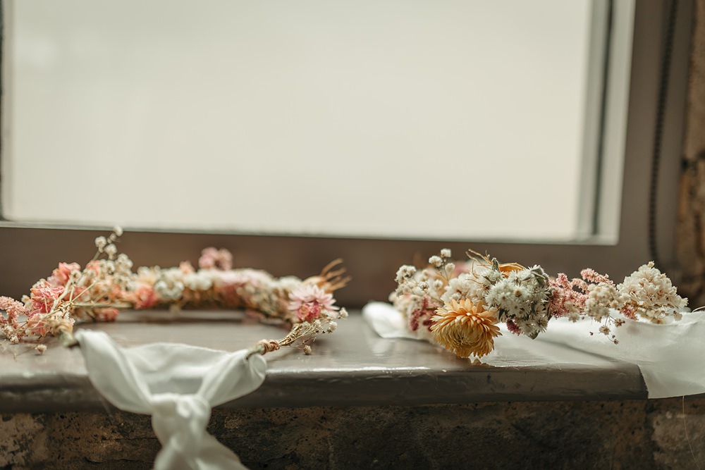 Dried Flower Crown Bouquet Apricot Wedding Ideas Gem Hicks Photography