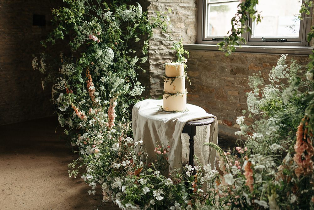 Cake Table Flower Backdrop Installation White Greenery Cloud Apricot Wedding Ideas Gem Hicks Photography