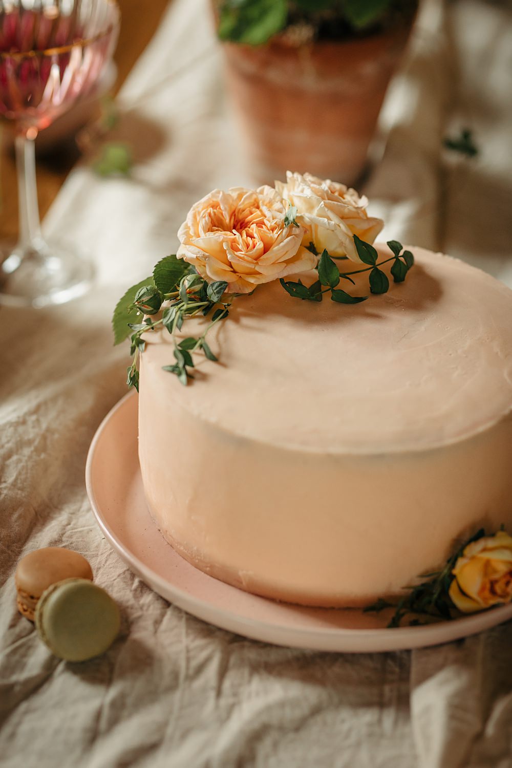 Single Tier Cake Rose Apricot Wedding Ideas Gem Hicks Photography