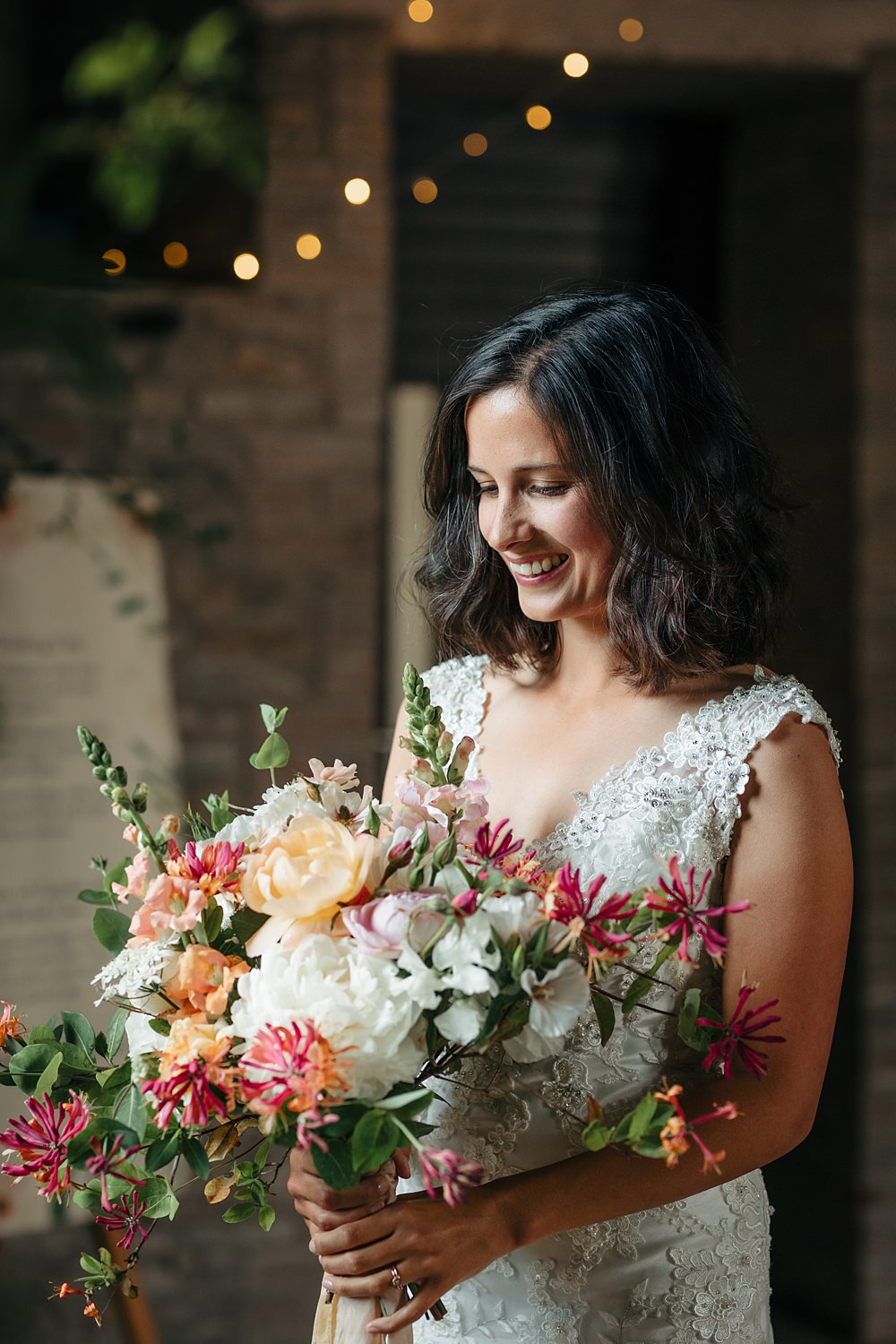 Bride Bridal Bouquet Flowers Pink Summer Honeysuckle Peonies Rose Sweet Pea Apricot Wedding Ideas Gem Hicks Photography