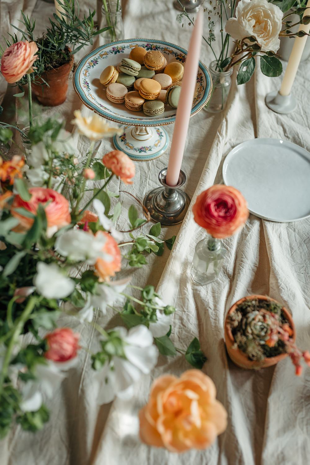 Flowers Table Pink Pretty Cakes White Runner Apricot Wedding Ideas Gem Hicks Photography
