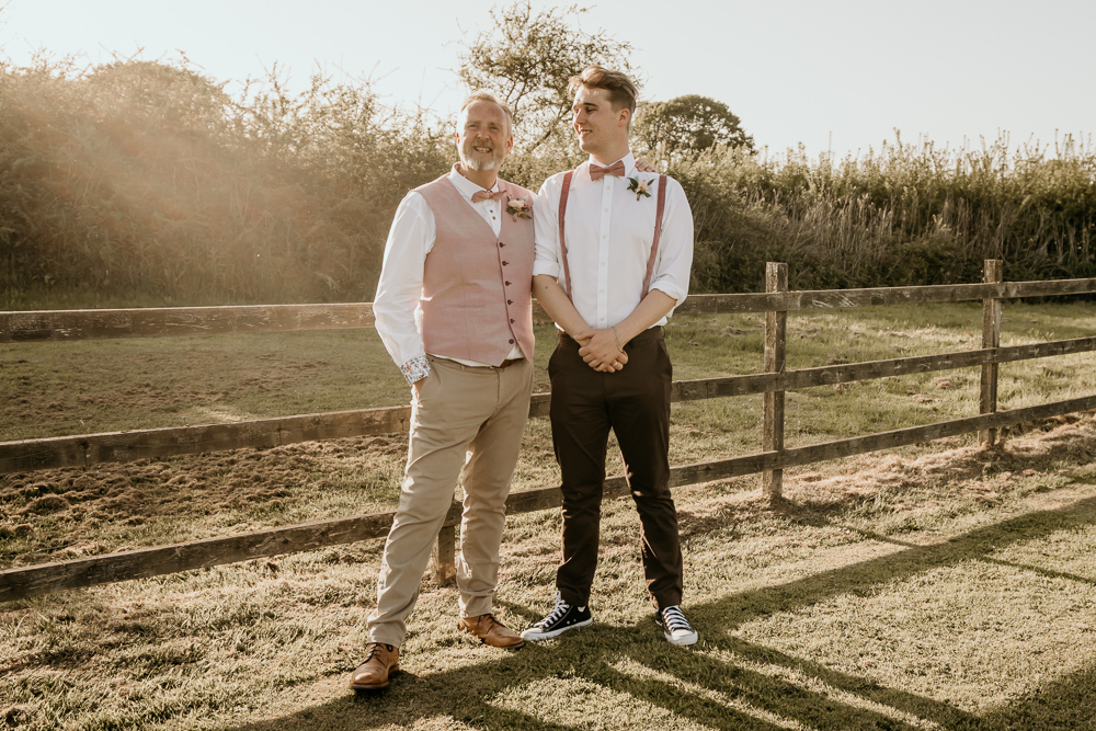 Groom Groomsmen Bow Ties Braces Pink Waistcoat Bohemian Tipi Wedding MattMoore Photography