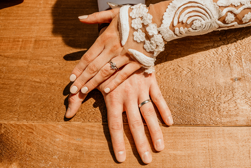 Rings Bands Bride Groom Nails Bohemian Tipi Wedding MattMoore Photography
