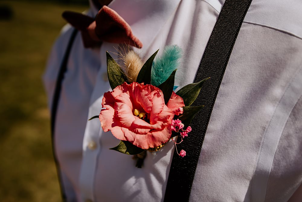 Groom Buttonhole Flowers Bunny Tails Bohemian Tipi Wedding MattMoore Photography