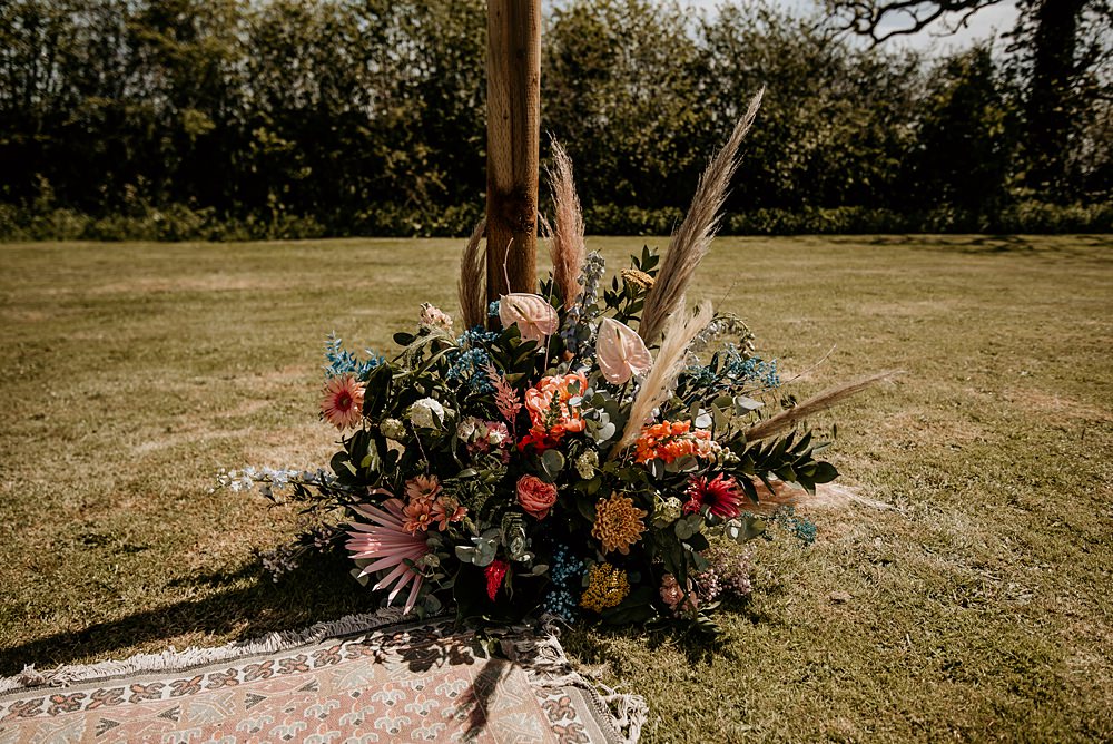 Pew End Aisle Ceremony Flowers Pampas Grass Bohemian Tipi Wedding MattMoore Photography