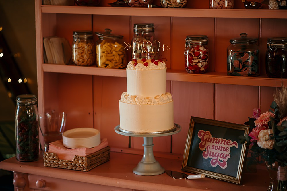 Iced Retro Cake Cherries Bohemian Tipi Wedding MattMoore Photography