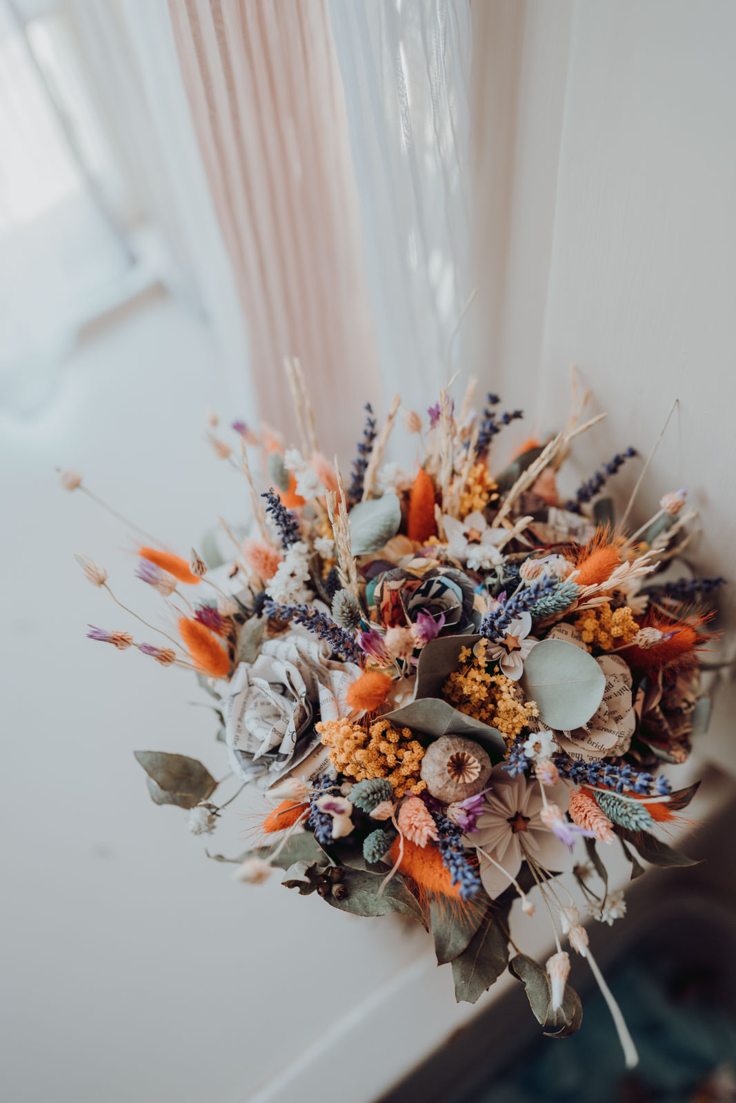 Bride Bridal Bouquet Dried Flowers Paper Bright Barn Wedding Kim Williams Weddings