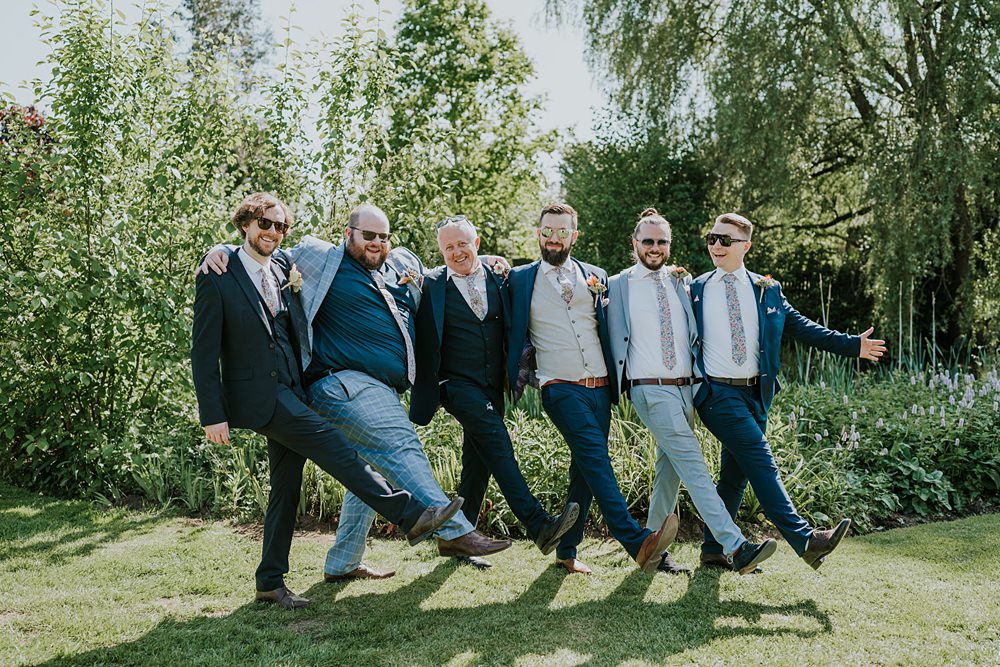 Groomsmen Mismatched Suits Bright Barn Wedding Kim Williams Weddings