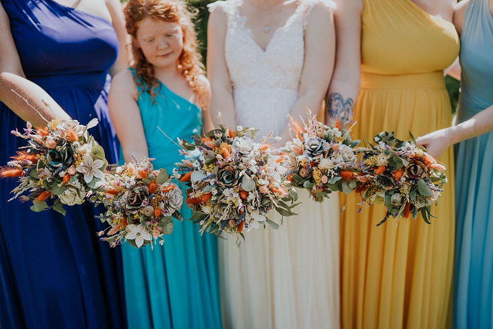 Bride Bridal Bouquet Dried Flowers Paper Bridesmaids Bright Barn Wedding Kim Williams Weddings