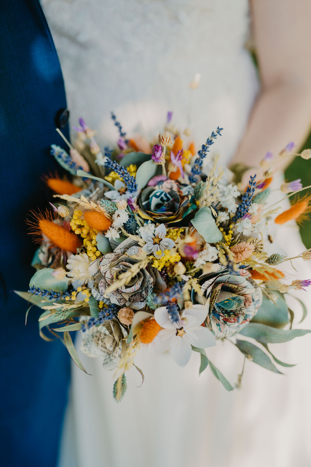 Bride Bridal Bouquet Dried Flowers Paper Bright Barn Wedding Kim Williams Weddings