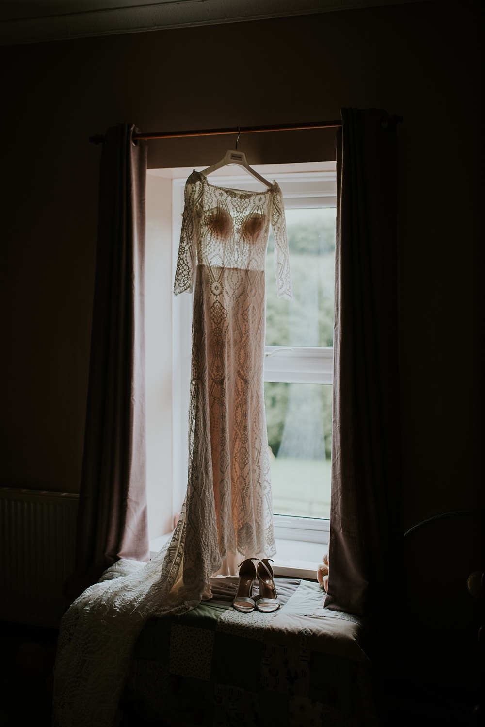 Caerhyn Wedding Mary W Thomas Photography Dress Gown Bride Bridal Long Lace Sleeve