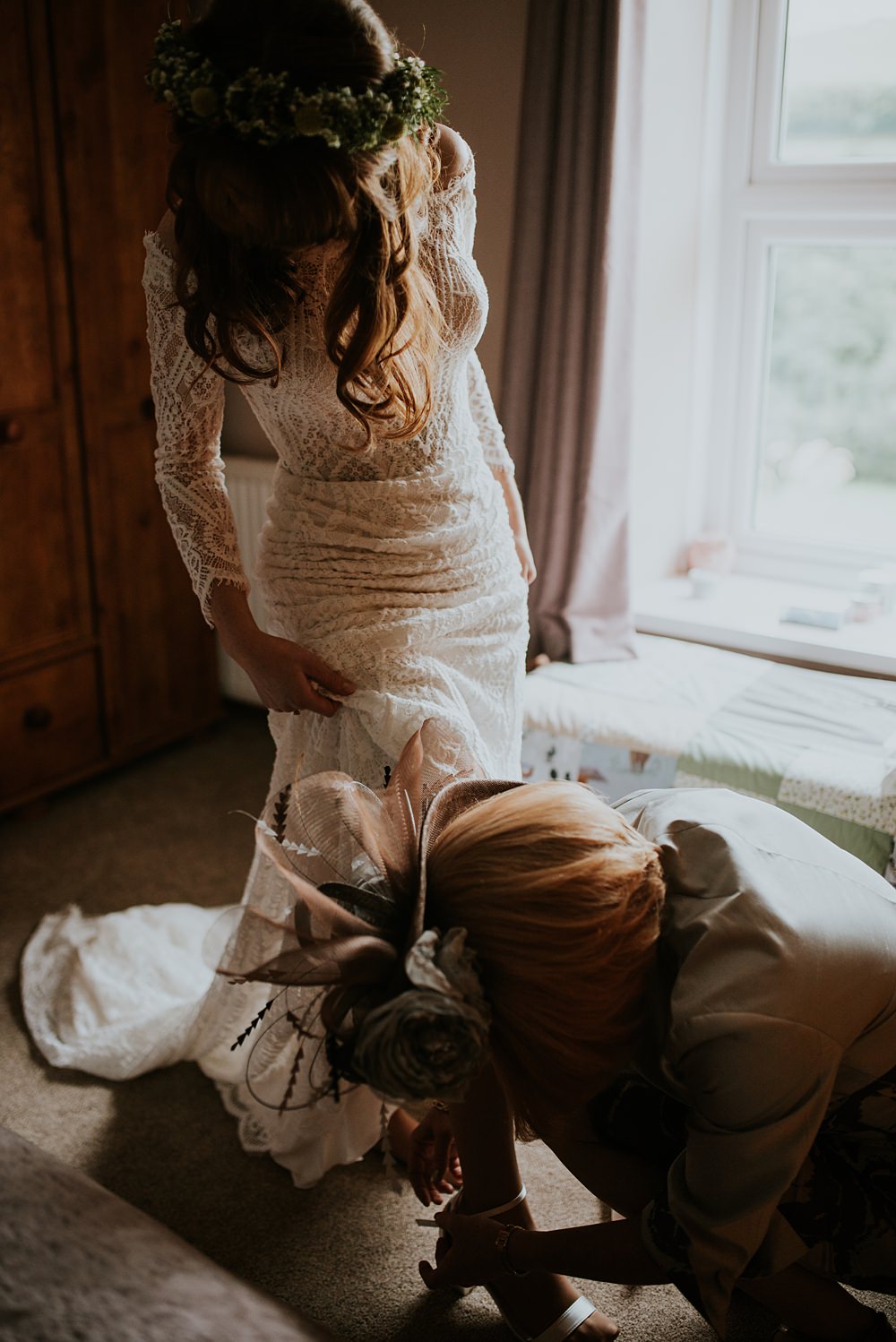 Dress Gown Bride Bridal Long Lace Sleeve Caerhyn Wedding Mary W Thomas Photography