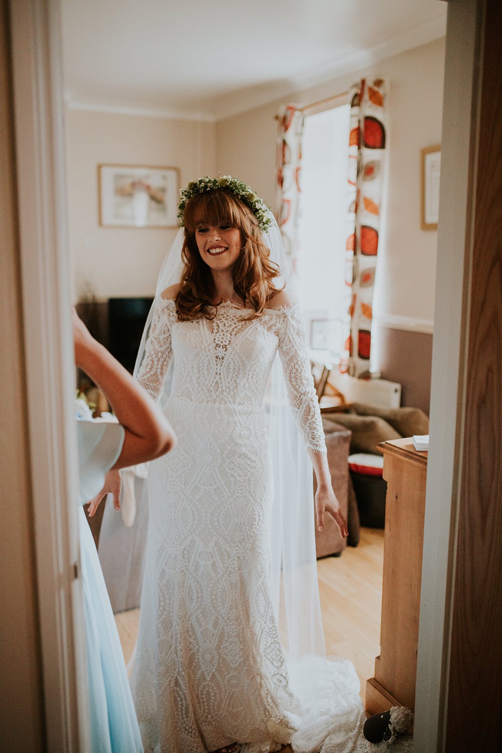 Dress Gown Bride Bridal Long Lace Sleeve Caerhyn Wedding Mary W Thomas Photography