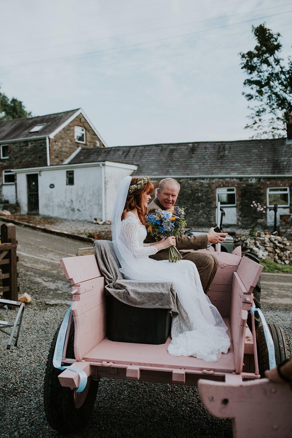 Pink Tractor Transport Caerhyn Wedding Mary W Thomas Photography