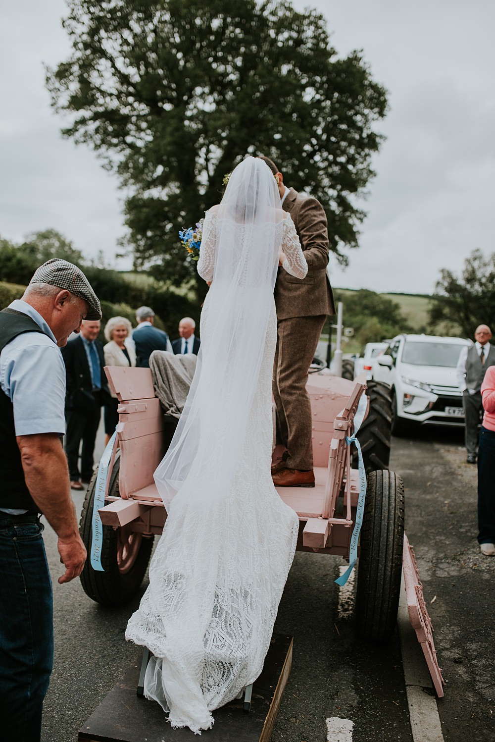 Pink Tractor Transport Caerhyn Wedding Mary W Thomas Photography