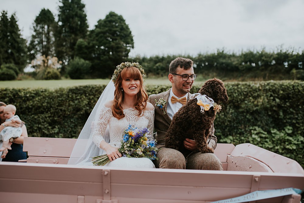 Pink Tractor Transport Caerhyn Wedding Mary W Thomas Photography