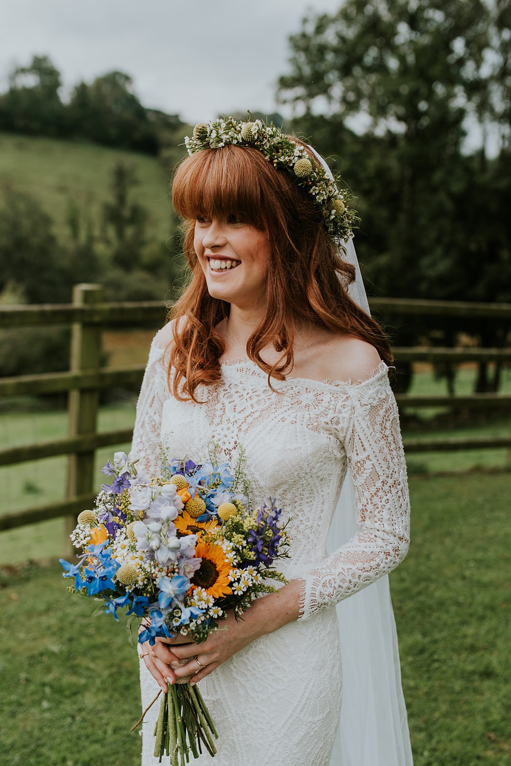 Bride Bridal Flower Crown Hair Waves Caerhyn Wedding Mary W Thomas Photography