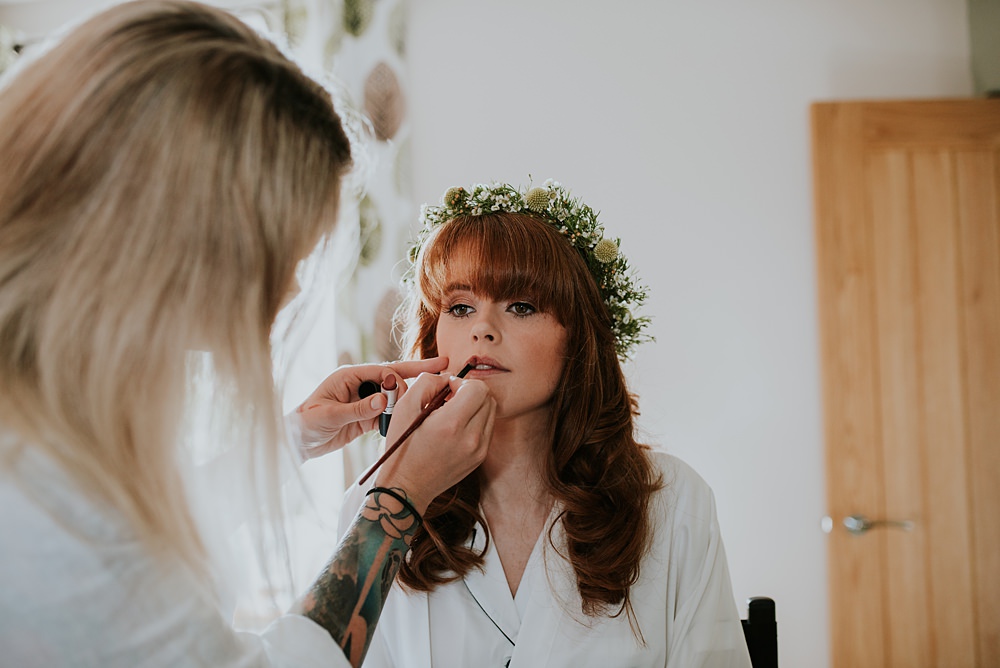 Bride Bridal Flower Crown Hair Waves Caerhyn Wedding Mary W Thomas Photography
