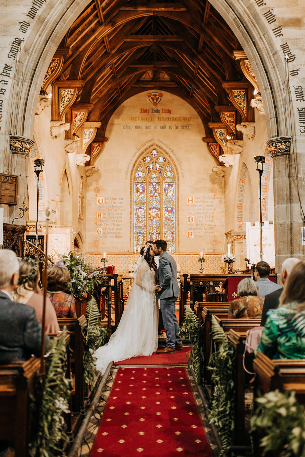 Greenery Fern Aisle Flowers Church Elford Hall Garden Wedding Wyldbee