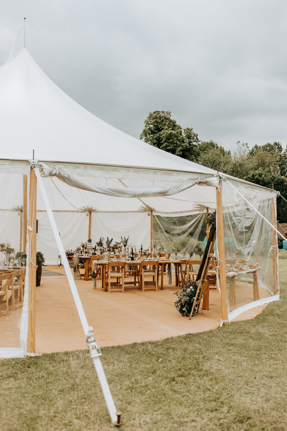 Pole Tent Open Side Marquee Reception Elford Hall Garden Wedding Wyldbee