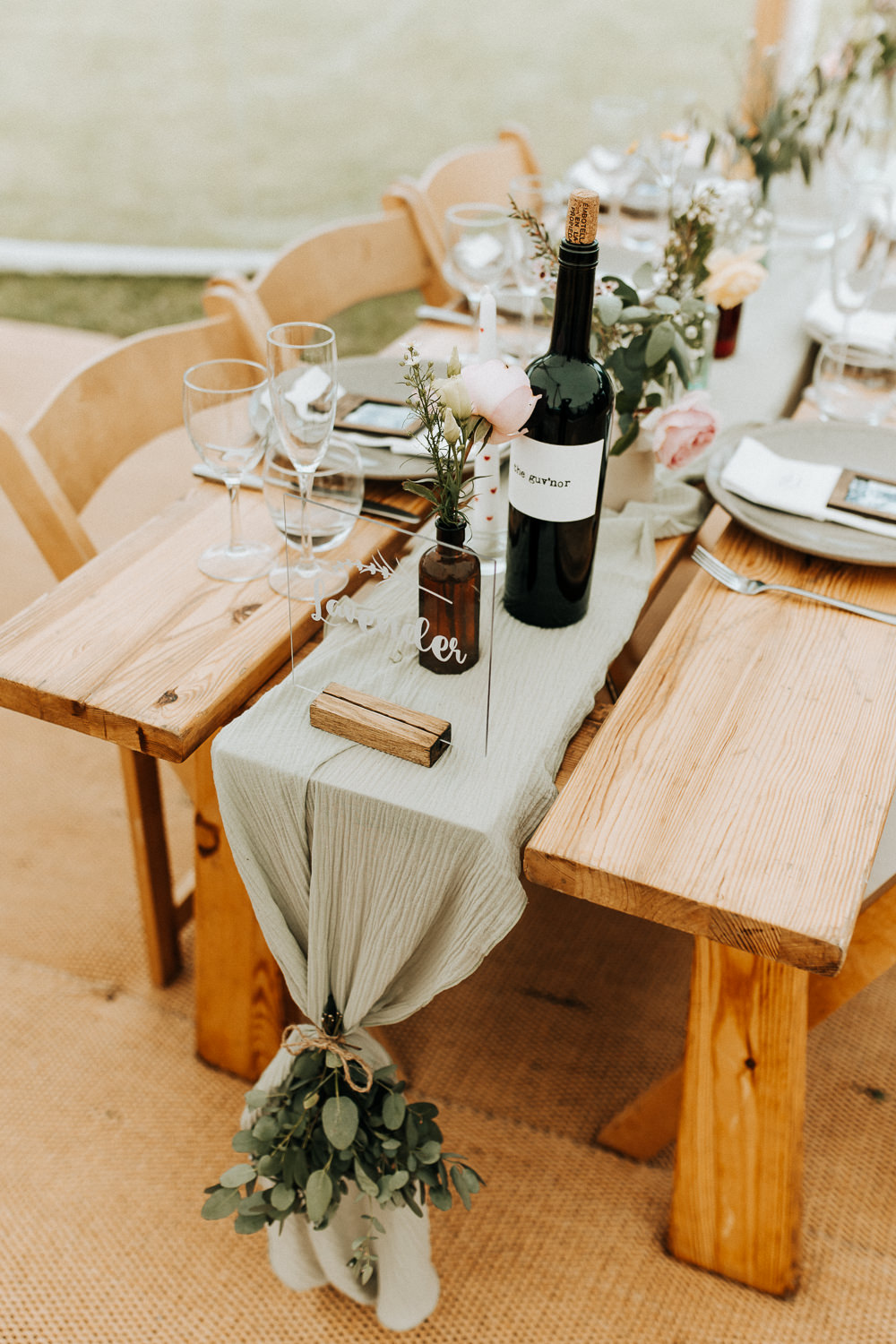 Long Wooden Table Sage Green Runner Greenery Elford Hall Garden Wedding Wyldbee