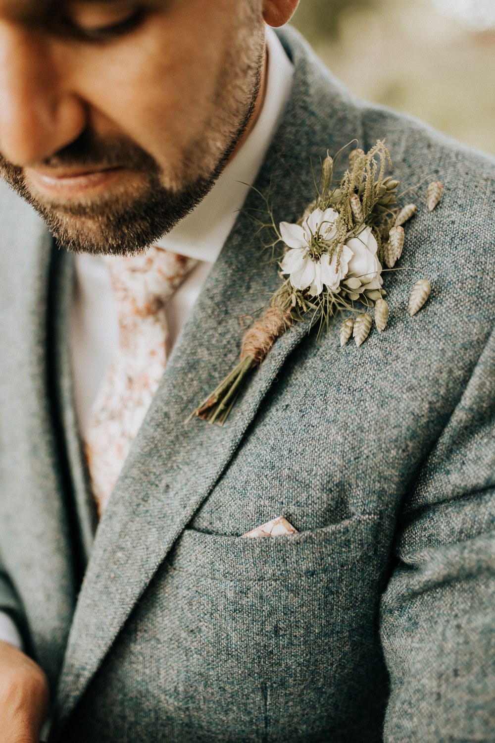 Groom Buttonhole Flowers Nigella Elford Hall Garden Wedding Wyldbee