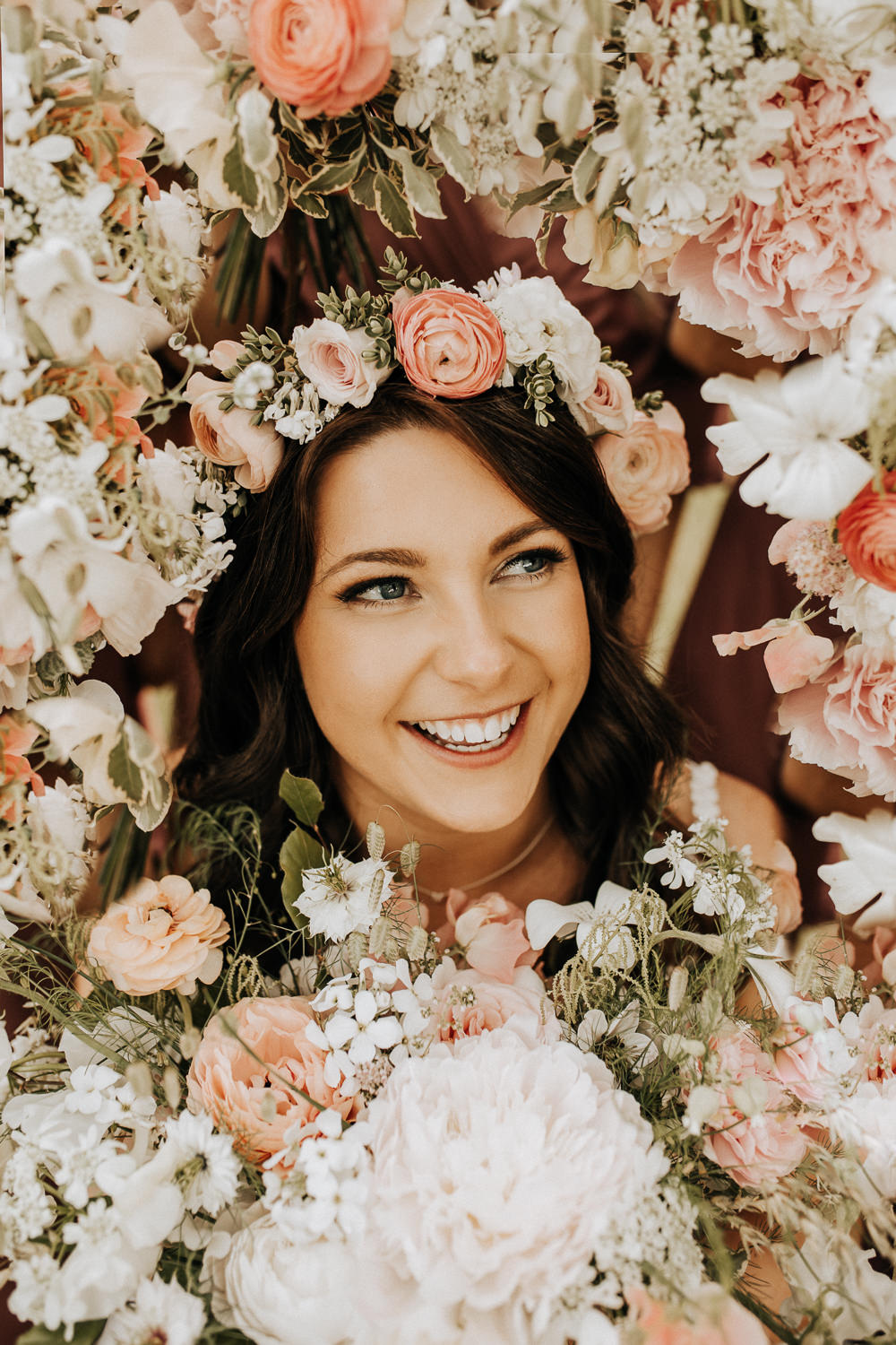 Bride Bridal Make Up Flower Crown Bouquet Portrait Elford Hall Garden Wedding Wyldbee