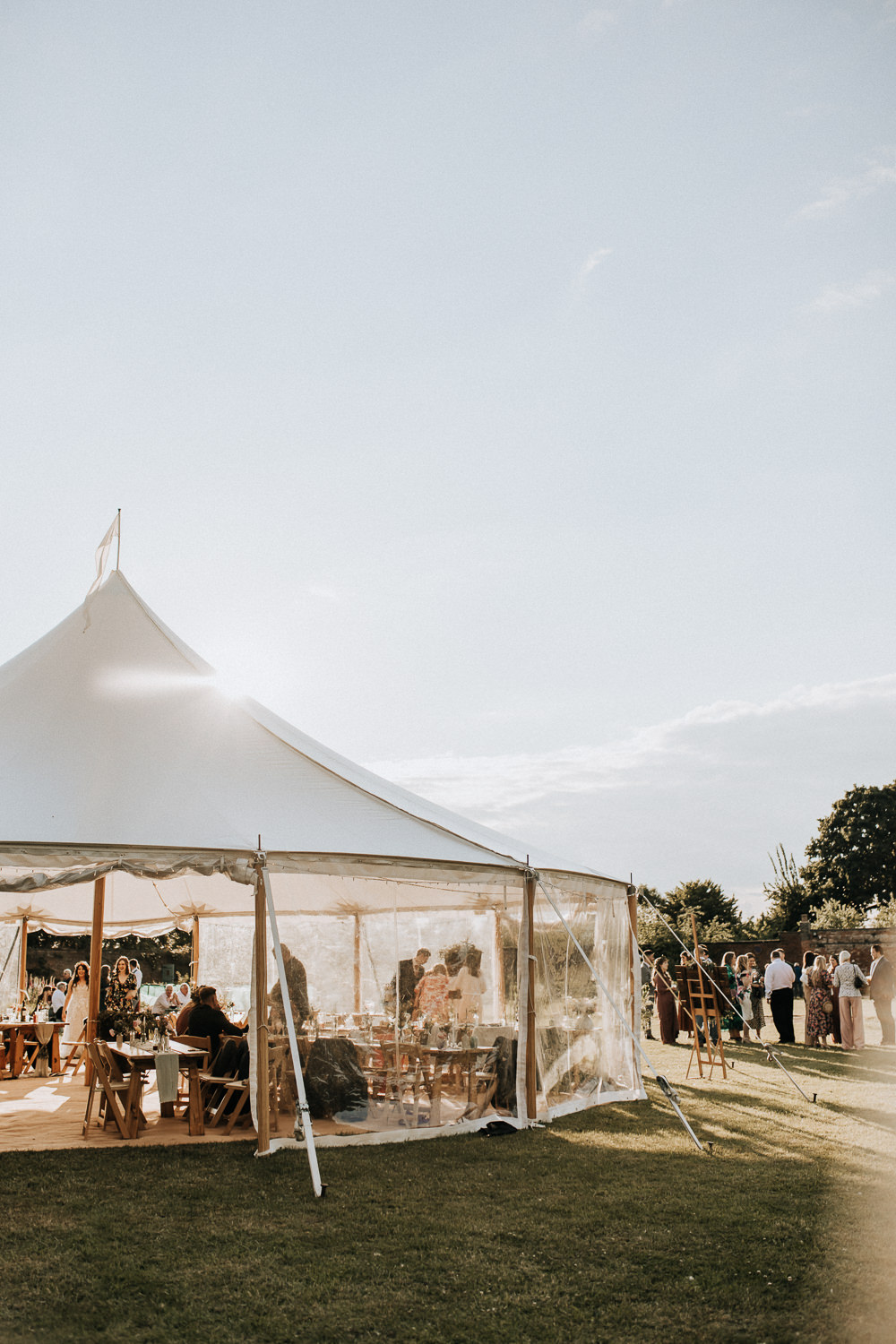Pole Tent Open Side Marquee Reception Elford Hall Garden Wedding Wyldbee