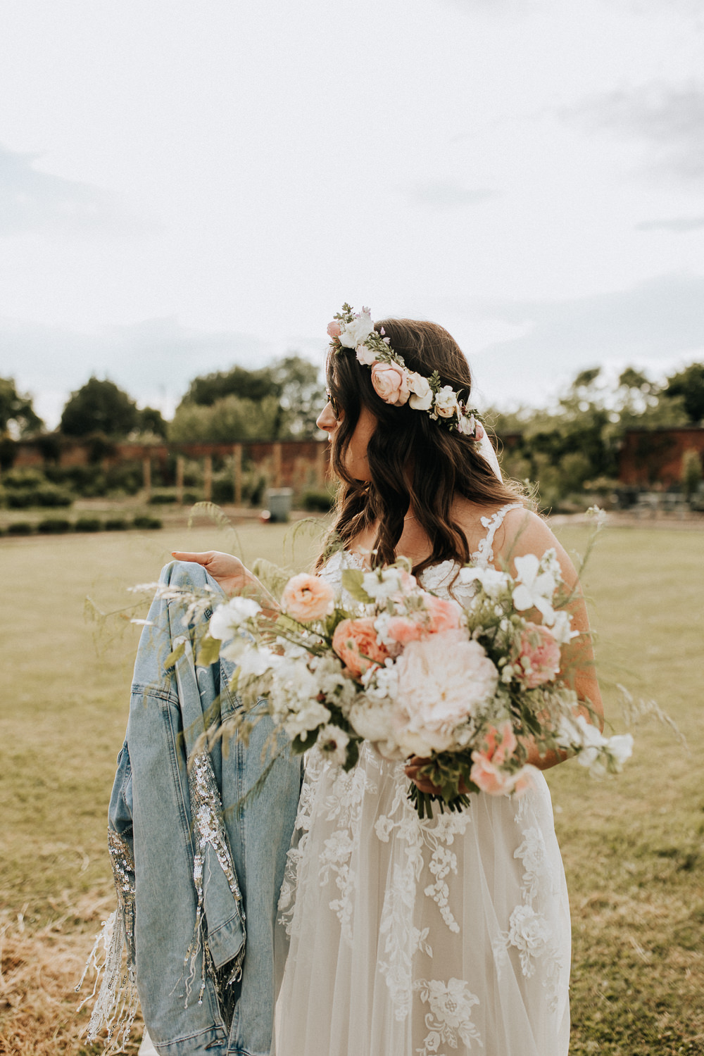 Bouquet Flowers Bride Bridal Peach White Rose Peony Elford Hall Garden Wedding Wyldbee