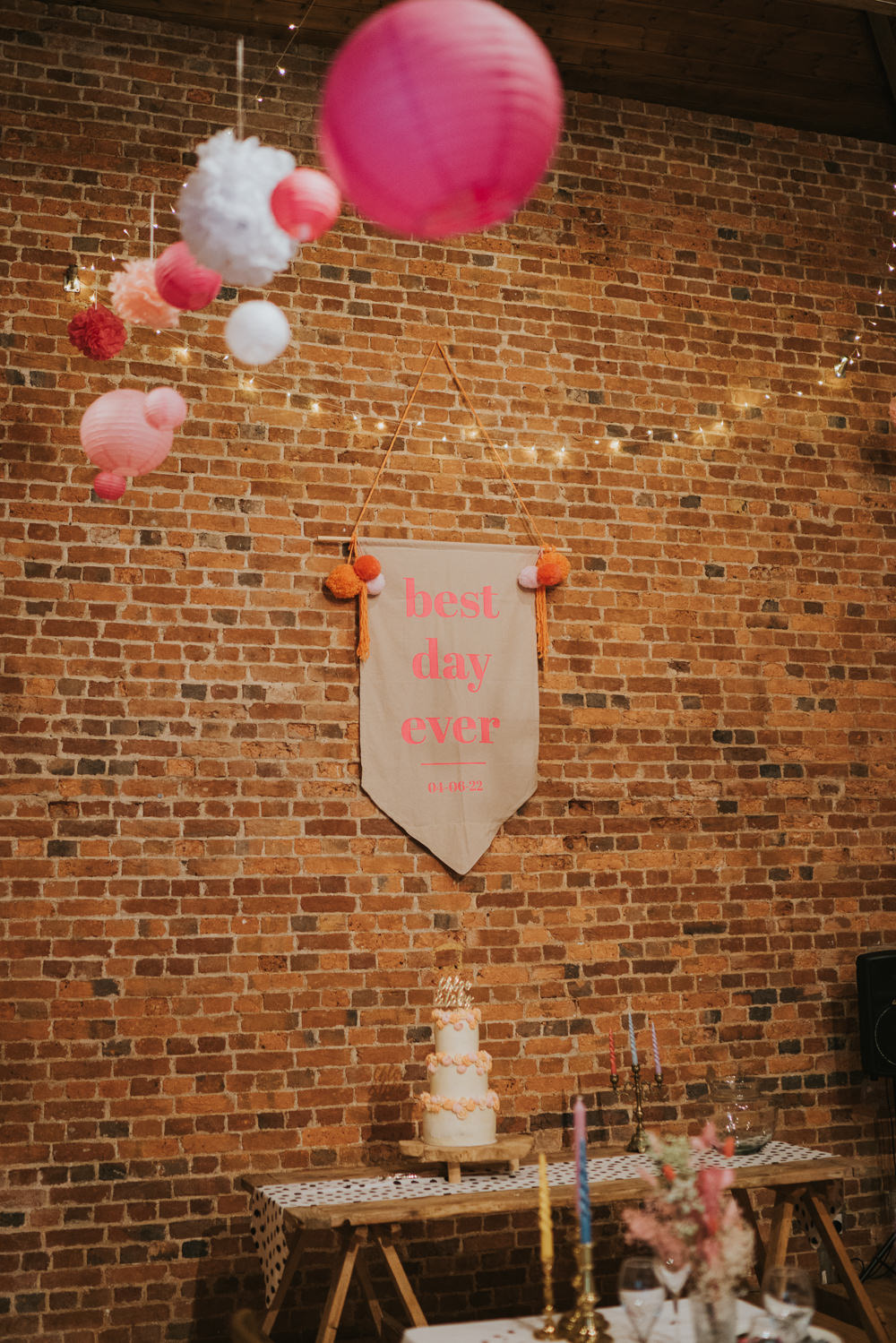 Cake Table Banner Sign Iridescent Wedding Dress Grace Elizabeth Photography