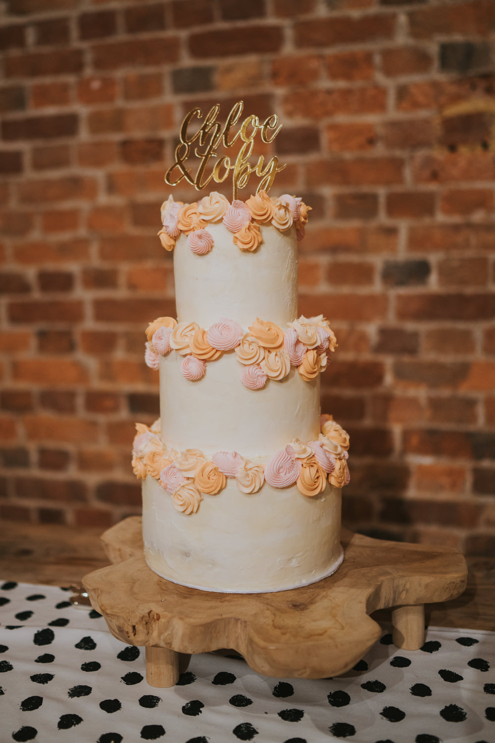 Pink Orange Flower Cake Iridescent Wedding Dress Grace Elizabeth Photography