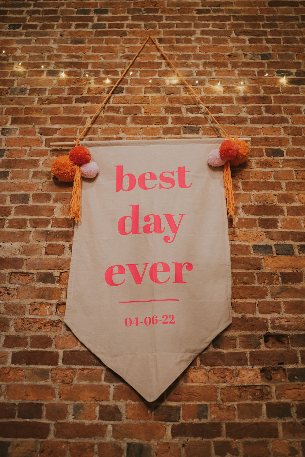 Fabric Banner Sign Iridescent Wedding Dress Grace Elizabeth Photography