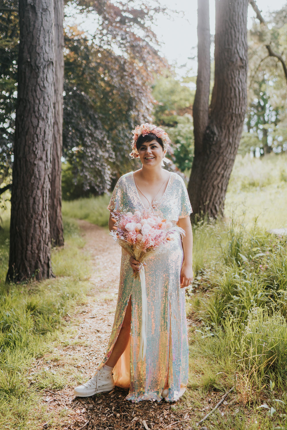 Temperley Bardot Sequin Gown Bride Bridal Iridescent Wedding Dress Grace Elizabeth Photography