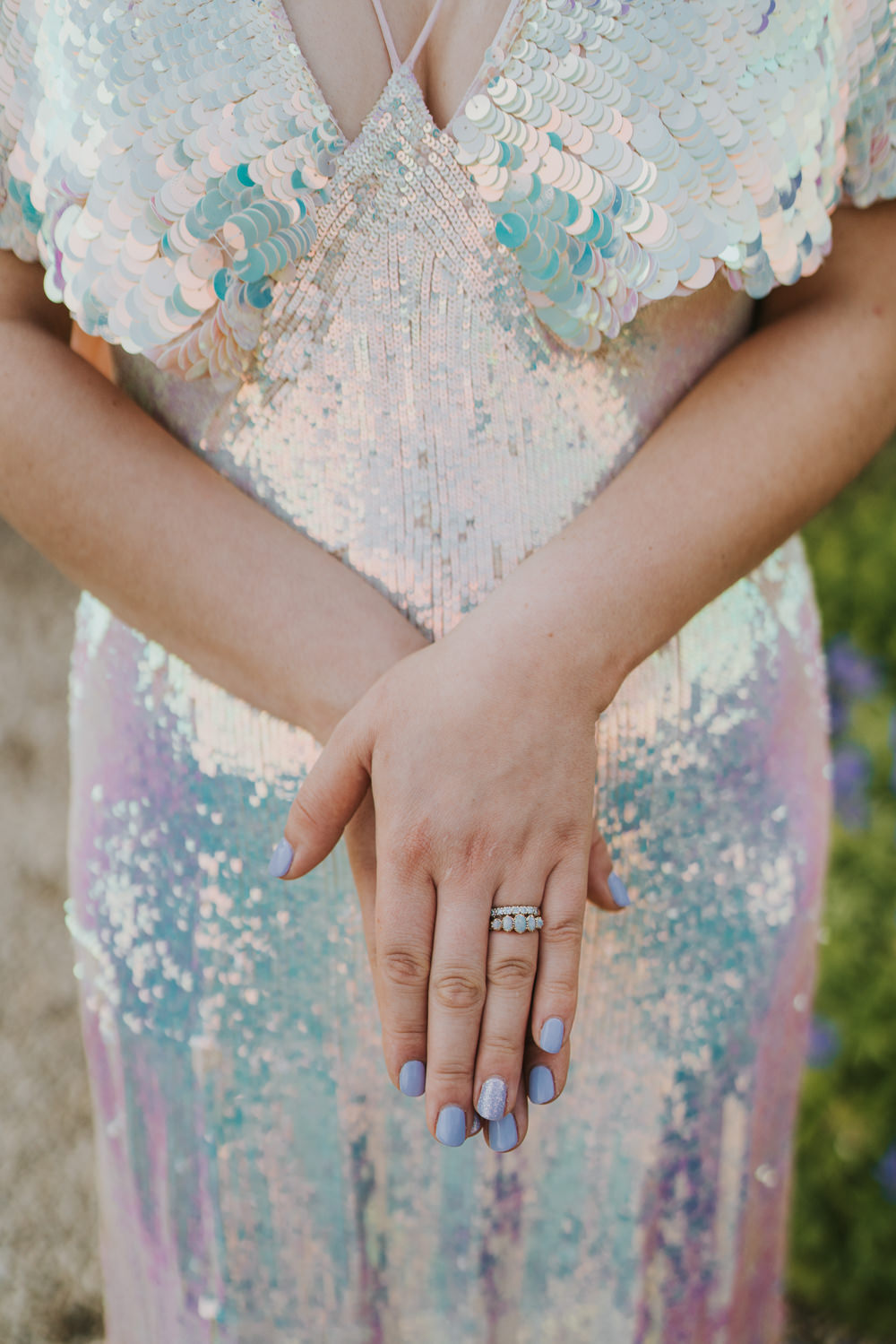 Bride Nails Manicure Rings Iridescent Wedding Dress Grace Elizabeth Photography