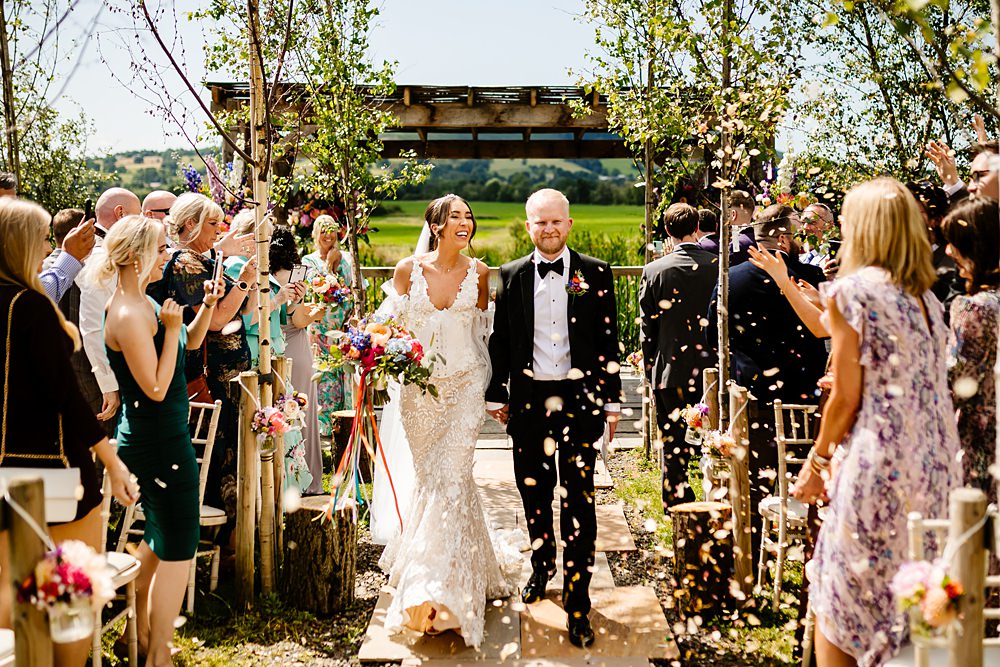 Confetti Throw Lancashire Barn Wedding Beth Alderson Photography