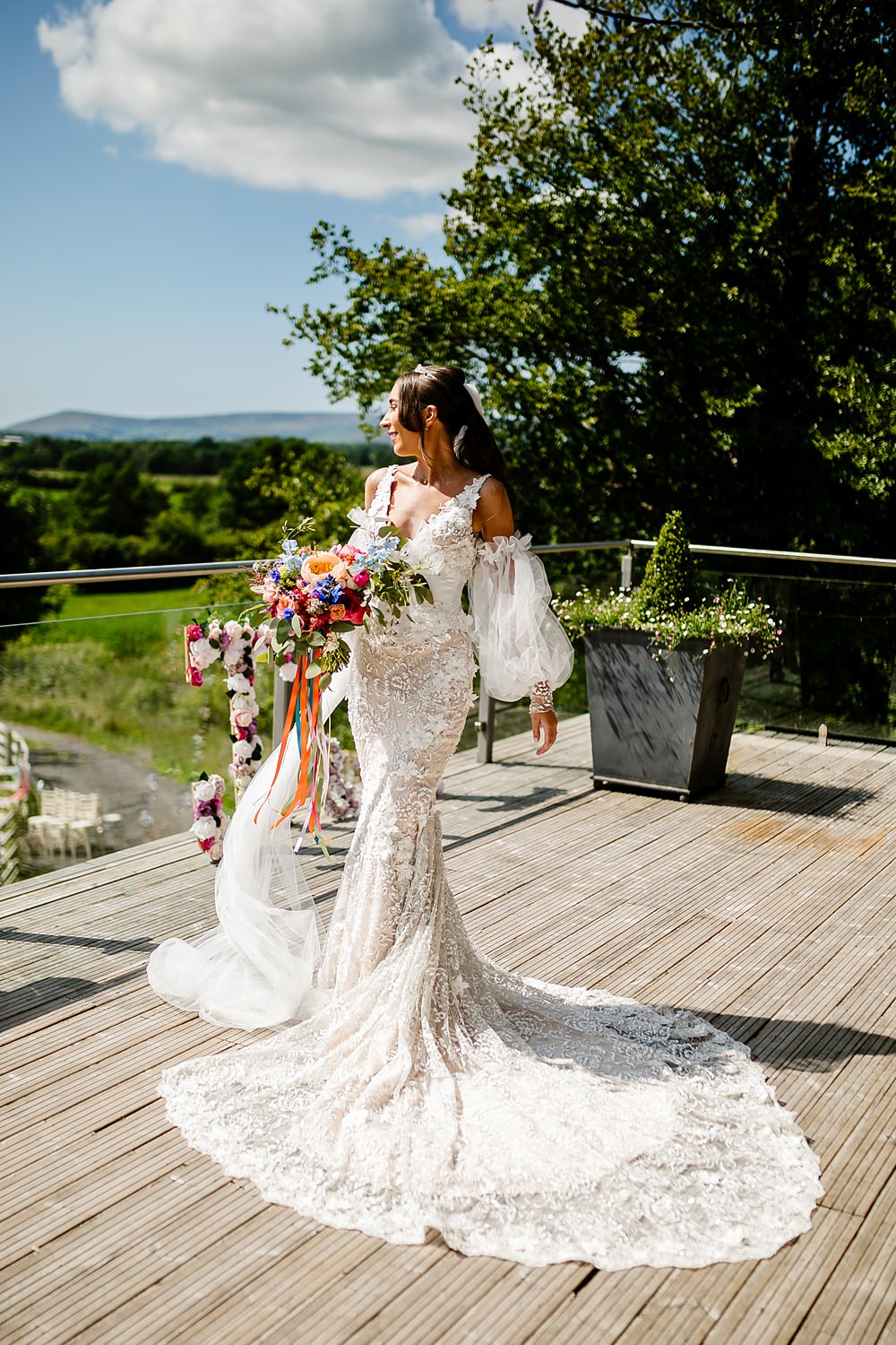 Dress Gown Bride Bridal Lace Veil Corset Lancashire Barn Wedding Beth Alderson Photography