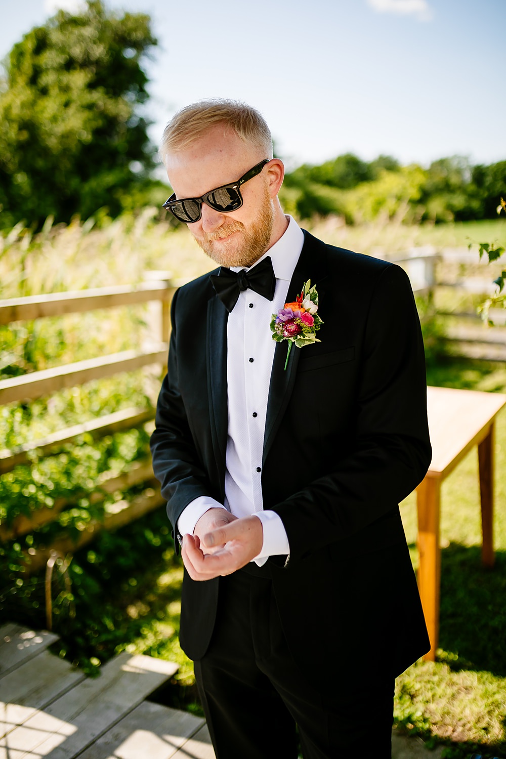 Black Tie Tuxedo Suit Groom Bow Tie Lancashire Barn Wedding Beth Alderson Photography