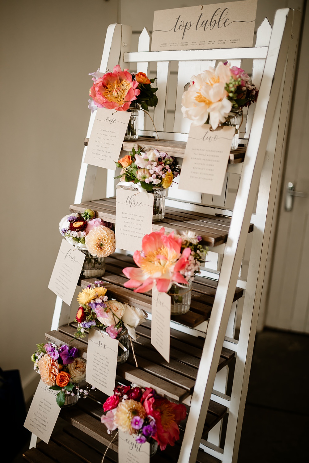 Ladder Flowers Table Plan Seating Chart Lancashire Barn Wedding Beth Alderson Photography