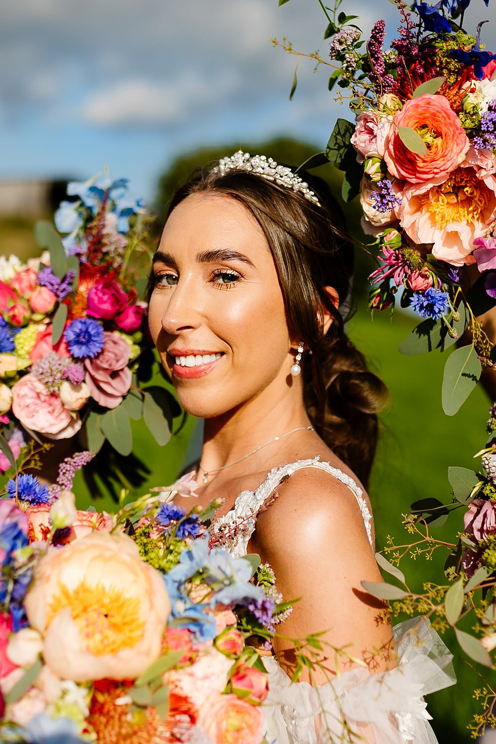 Bouquet Flowers Bride Bridal Colourful Rose Cornflower Astilbe Bridesmaids Make Up Lancashire Barn Wedding Beth Alderson Photography