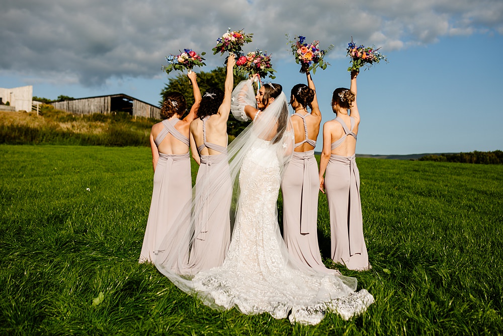 Bridesmaids Taupe Dresses Lancashire Barn Wedding Beth Alderson Photography