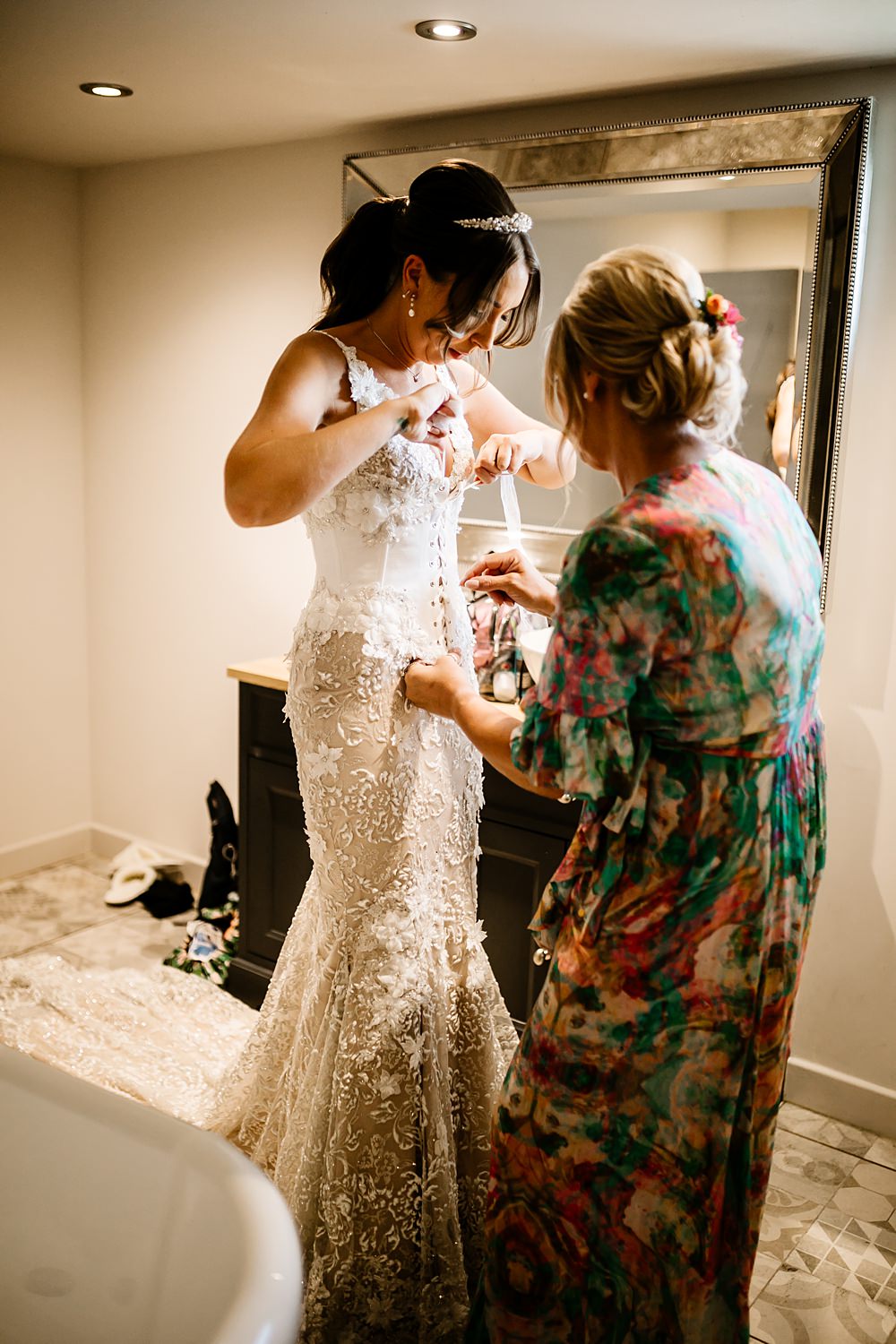 Dress Gown Bride Bridal Lace Veil Corset Lancashire Barn Wedding Beth Alderson Photography