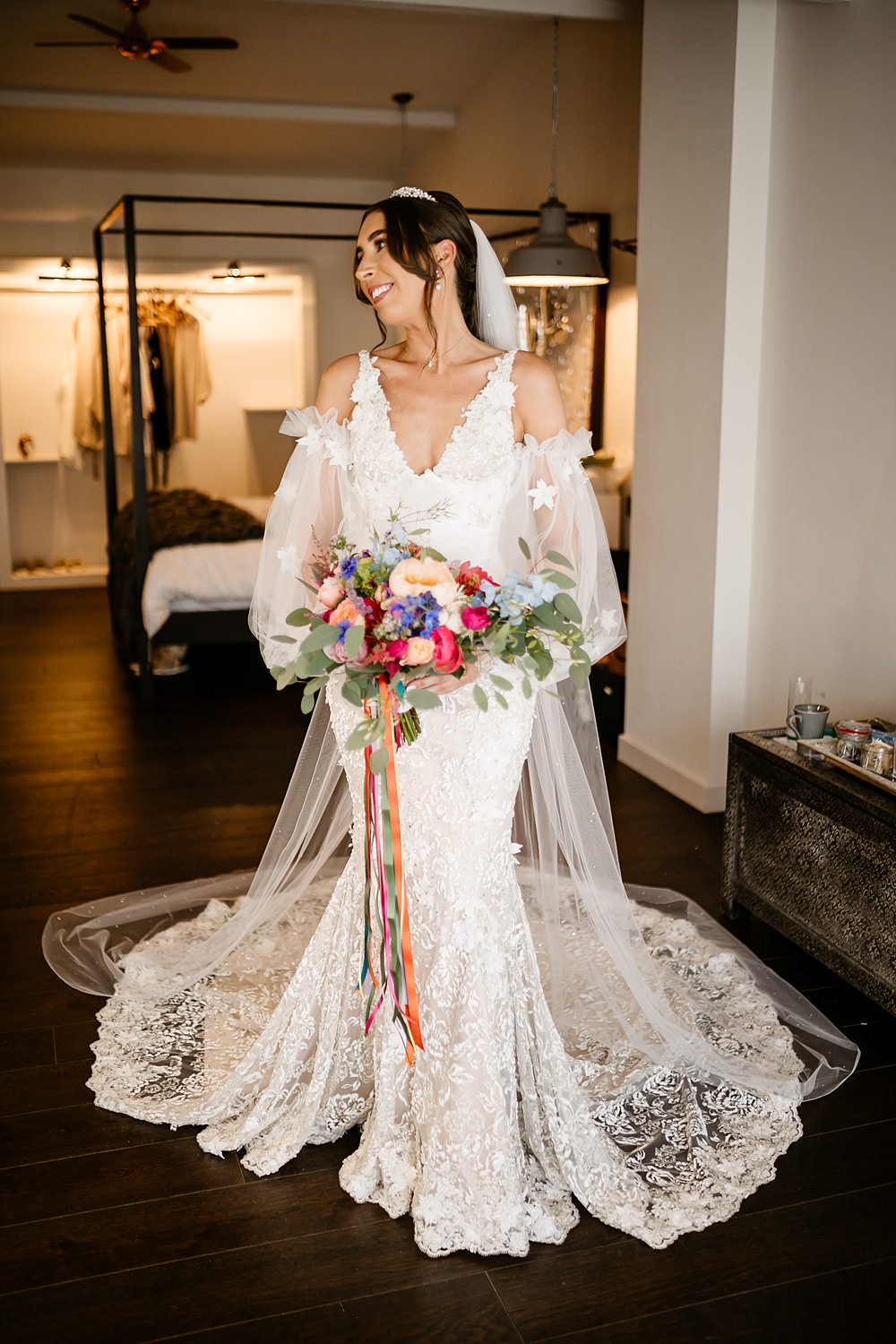 Dress Gown Bride Bridal Lace Veil Corset Lancashire Barn Wedding Beth Alderson Photography