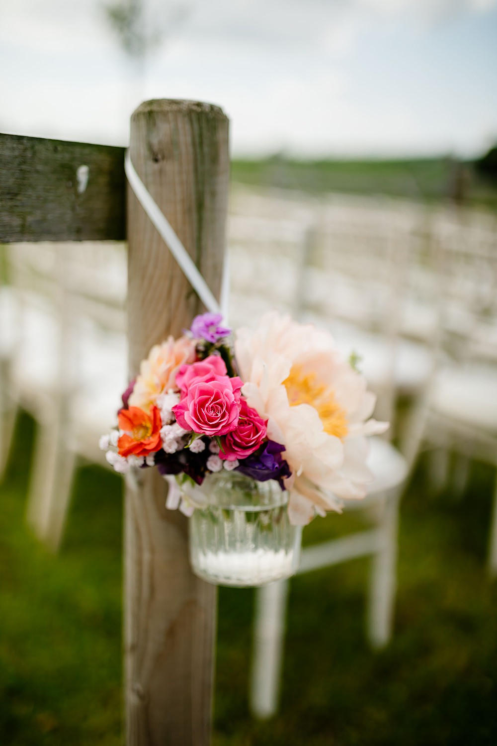 AIsle Flowers Hanging Jar Lancashire Barn Wedding Beth Alderson Photography