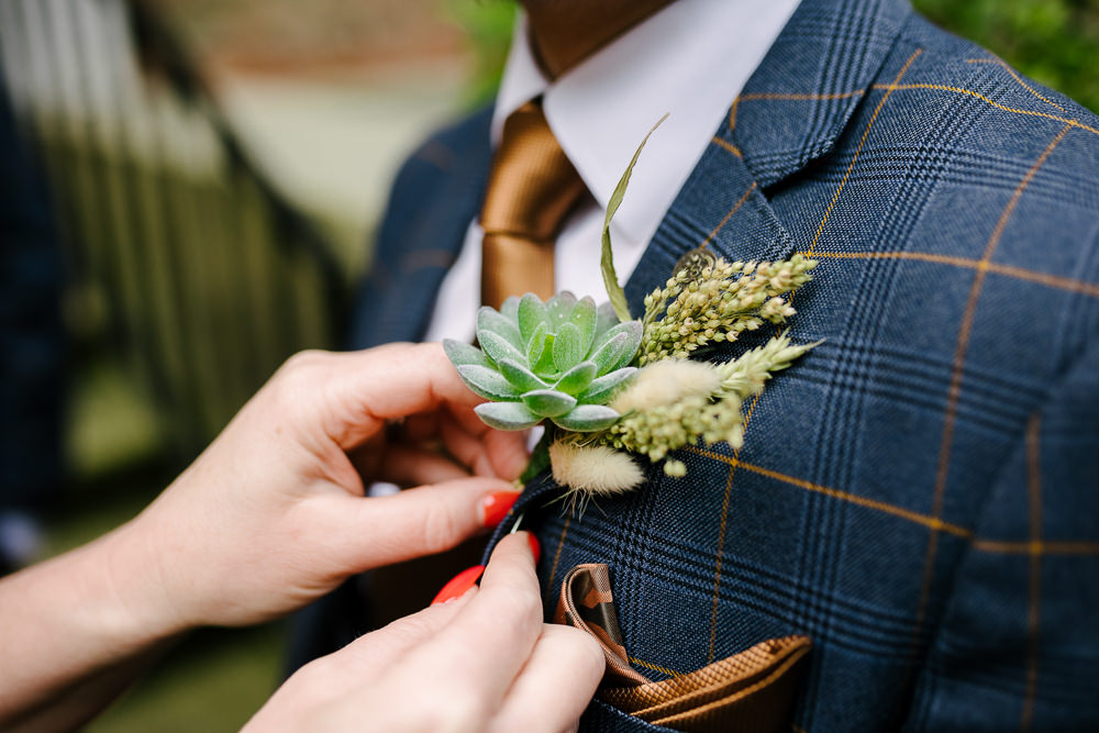 Succulent Buttonhole Groom Lincolnshire Woodland Wedding Aden Priest Photography
