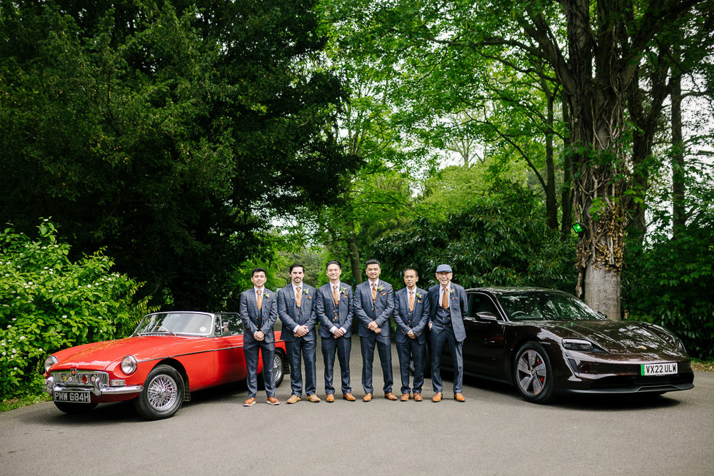 Blue Check Suit Gold Tie Groom Lincolnshire Woodland Wedding Aden Priest Photography