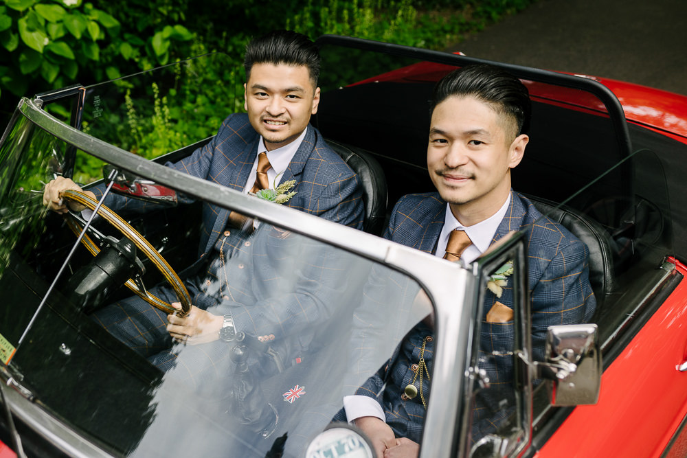 Blue Check Suit Gold Tie Groom Lincolnshire Woodland Wedding Aden Priest Photography