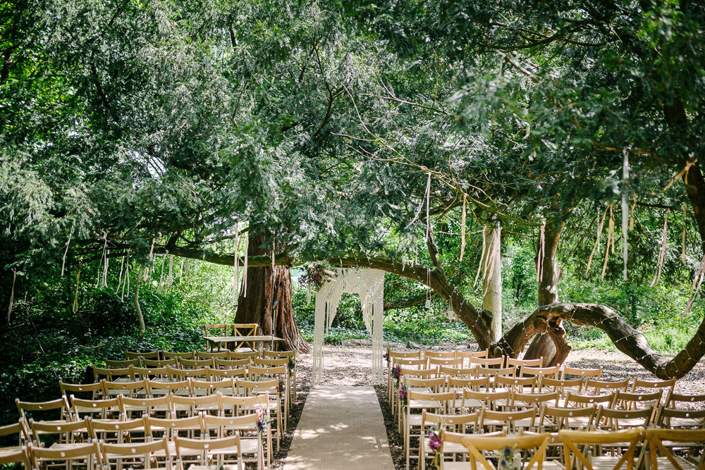 Macrame Ceremony Backdrop Lincolnshire Woodland Wedding Aden Priest Photography