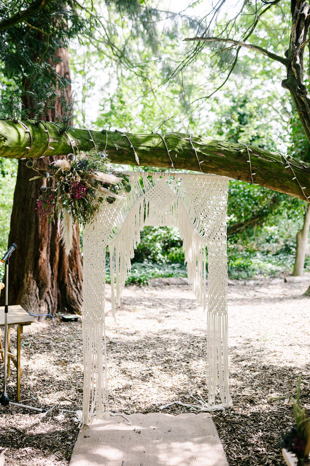 Macrame Ceremony Backdrop Lincolnshire Woodland Wedding Aden Priest Photography